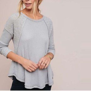 Anthropologie Pale Gray Waffle Knit Raglan Top